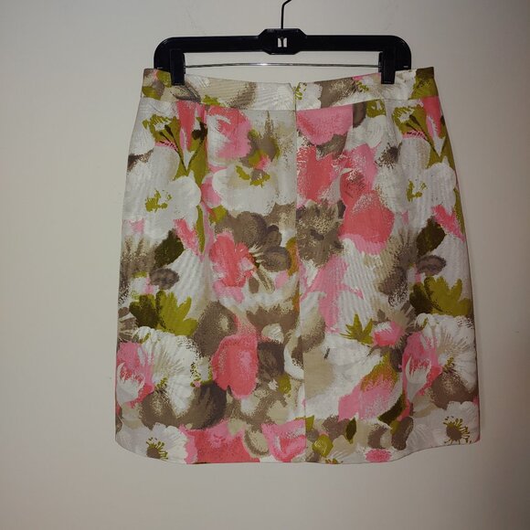 HALOGEN Silk Blend Floral Fully Lined Front Pleat Midi Skirt Pink White Size 14 - Picture 2 of 7